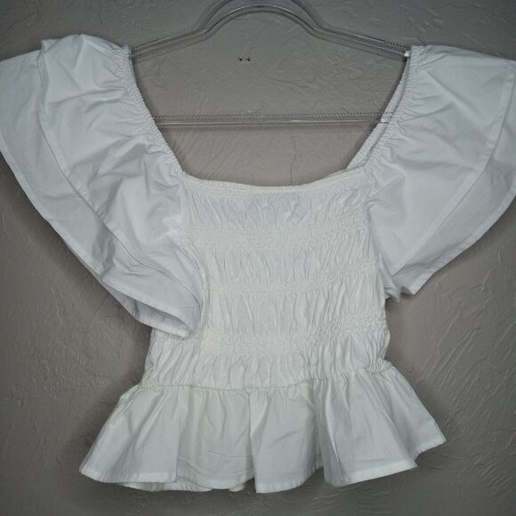 Zara Contrast Poplin White Top - Picture 6 of 6